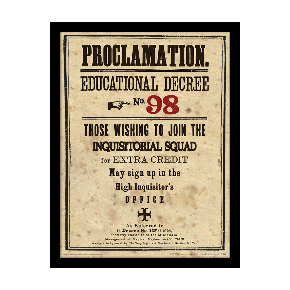 Harry Potter Educational Decree No. 98 Framed Art