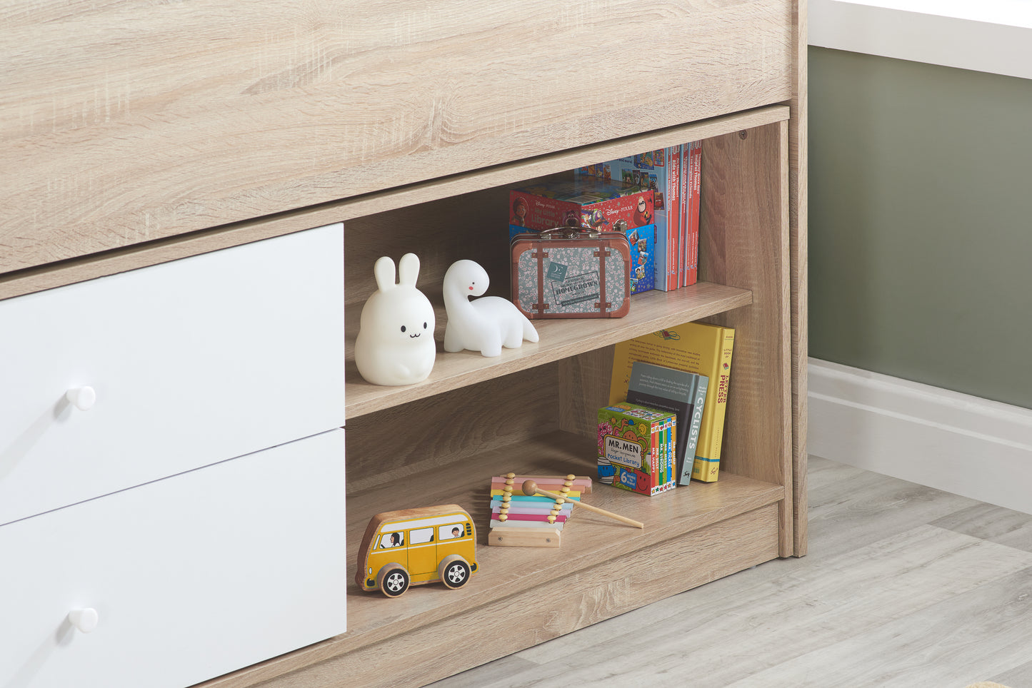 Leyton Wooden Cabin Bed Frame - White & Oak Finish