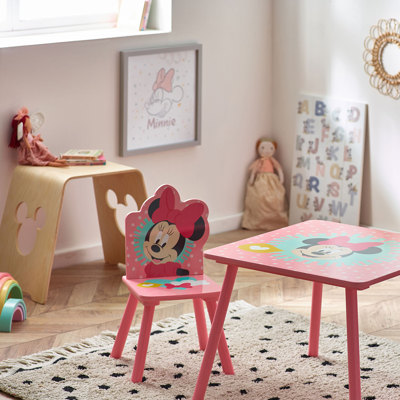 Mickey and minnie table and 2024 chairs