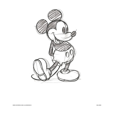 Mickey Mouse Sketched Single Mount Board Framed Art