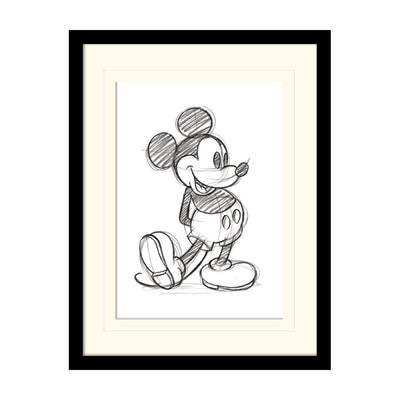 Mickey Mouse Sketched Single Mount Board Framed Art