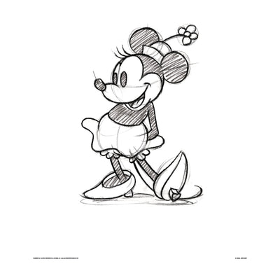 Minnie Mouse Sketched Single Mount Board Framed Art