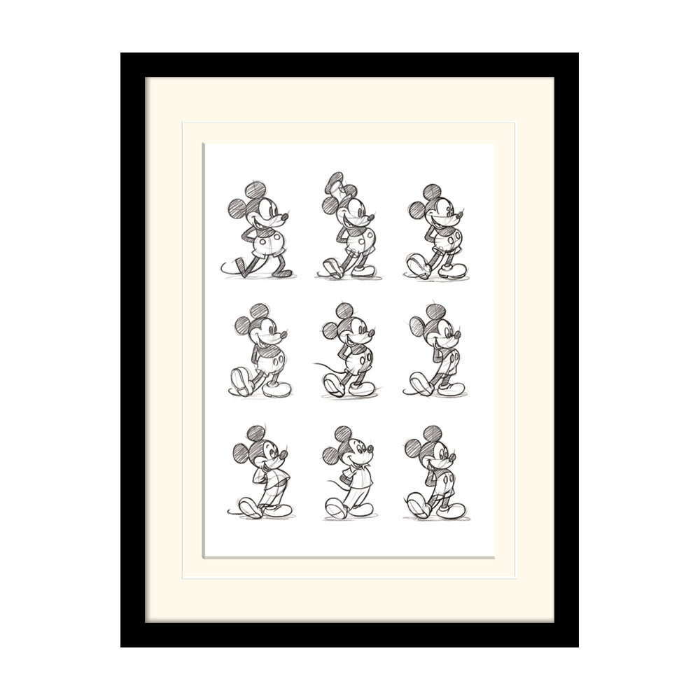 Mickey Mouse Sketched Multi Mount Board Framed Art